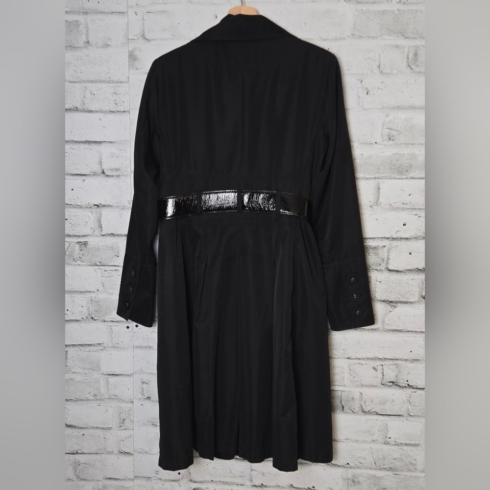ZARA Black Belted Trench Coat Longline Classic Button Front Size Large - Picture 2 of 15